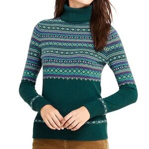 Lands End Women's Green Patterned Turtleneck 100% Cashmere Sweater Size Large